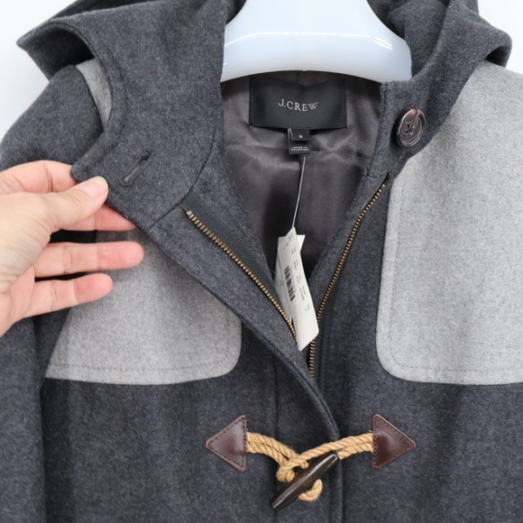 NWT J Crew Colorblock Duffle Coat Wool Black Gray Size 0 Nautical Boating Preppy - Picture 5 of 11